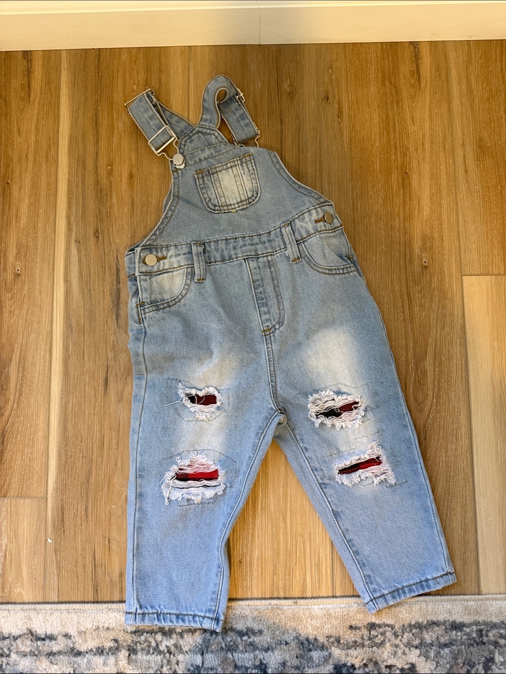 Light Blue Distressed Denim Overalls for Kids SIZE 2-3Y